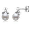 Freshwater Cultured Pearl And Diamond Accent Earrings In Sterling Silver