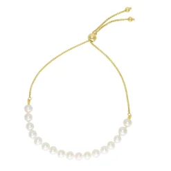 Freshwater Cultured Pearl Bolo Bracelet In 10K Yellow Gold