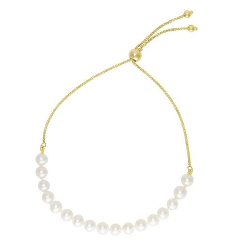 Freshwater Cultured Pearl Bolo Bracelet In 10K Yellow Gold