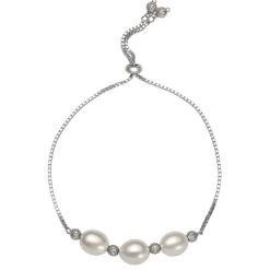 Freshwater Cultured Pearl Bolo Bracelet In Sterling Silver