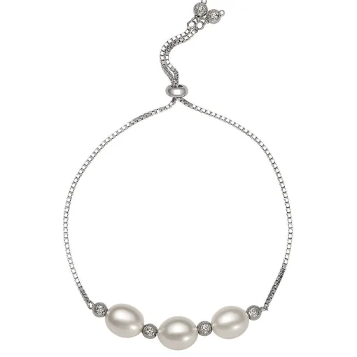 Freshwater Cultured Pearl Bolo Bracelet In Sterling Silver