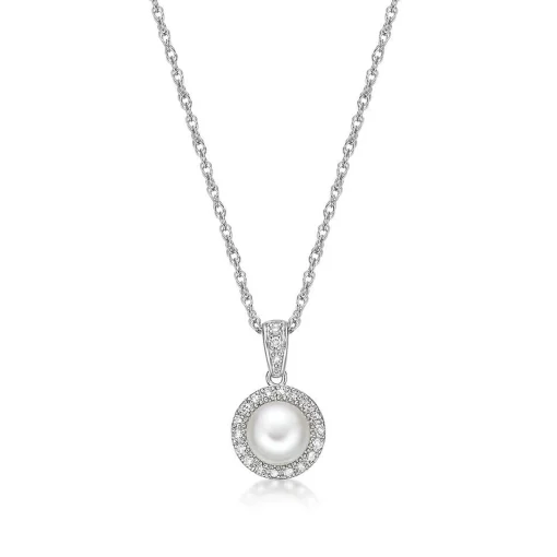 Freshwater Cultured Pearl & 1/10 Ct. Tw. Diamond Pendant In Sterling Silver
