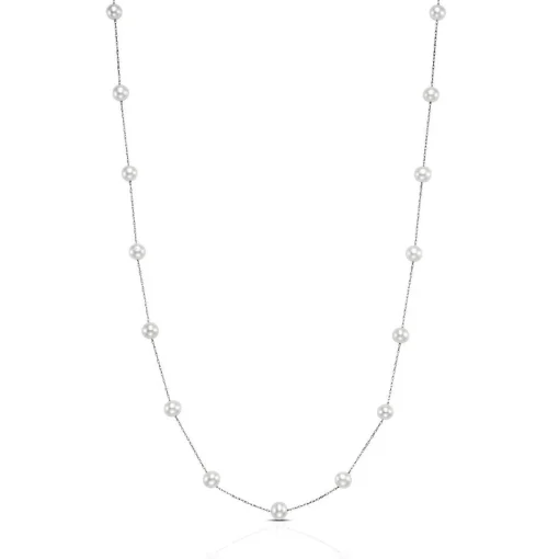 Freshwater Cultured Pearl Tincup Necklace In 14K White Gold