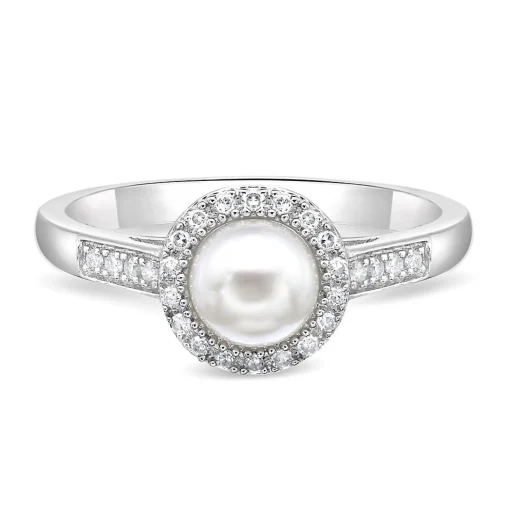 Freshwater Cultured Pearl & 1/8 Ct. Tw. Diamond Ring In Sterling Silver