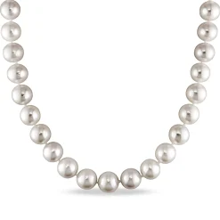 Freshwater Cultured Pearl And Diamond Accent Necklace With 14K White Gold