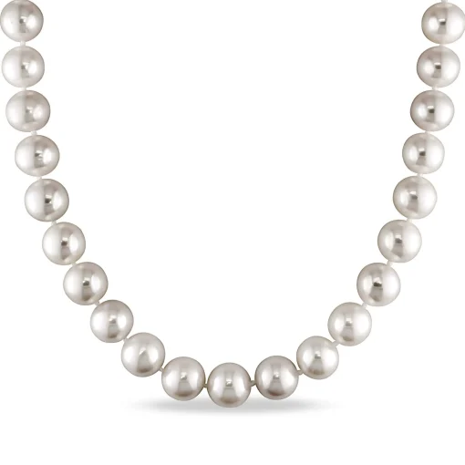 Freshwater Cultured Pearl And Diamond Accent Necklace With 14K White Gold
