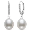 Freshwater Cultured Pearl & White Topaz Earrings In Sterling Silver