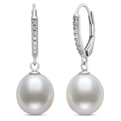 Freshwater Cultured Pearl & White Topaz Earrings In Sterling Silver