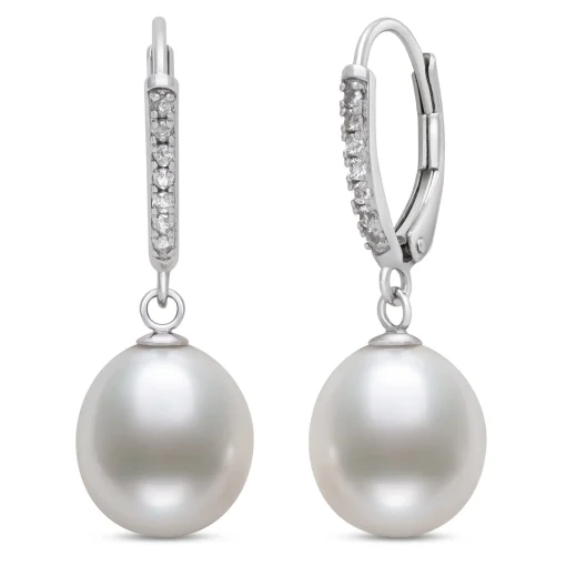 Freshwater Cultured Pearl & White Topaz Earrings In Sterling Silver