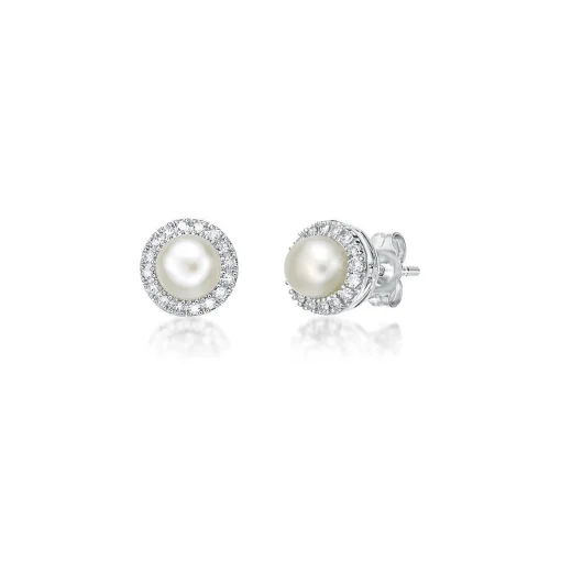 Freshwater Cultured Pearl & 1/7 Ct. Tw. Diamond Earrings In Sterling Silver