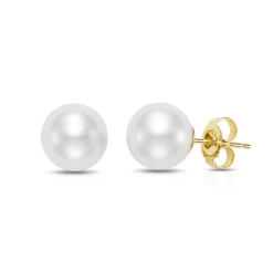 Freshwater Cultured Pearl Stud Earrings In 14K Yellow Gold, 7.5-8Mm