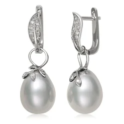 Freshwater Cultured Pearl & White Topaz Earrings In Sterling Silver