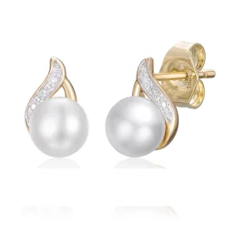Freshwater Cultured Pearl Earrings With Diamond Accents In 10K Yellow Gold