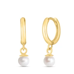 Freshwater Cultured Pearl Huggie Hoop Dangle Earrings In 14K Yellow Gold