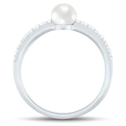 Freshwater Cultured Pearl And Lab Created White Sapphire Stack Ring In Sterling Silver