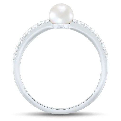Freshwater Cultured Pearl And Lab Created White Sapphire Stack Ring In Sterling Silver