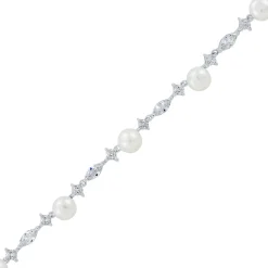 Freshwater Cultured Pearl & Lab Created White Sapphire Necklace In Sterling Silver