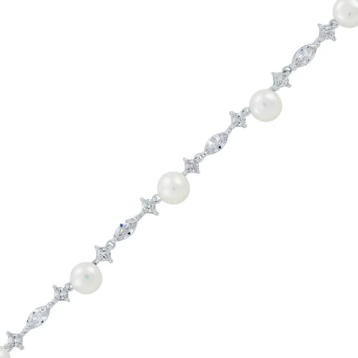 Freshwater Cultured Pearl & Lab Created White Sapphire Necklace In Sterling Silver