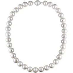 Freshwater Cultured Pearl And Diamond Accent Necklace With 14K White Gold