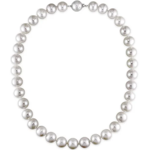 Freshwater Cultured Pearl And Diamond Accent Necklace With 14K White Gold