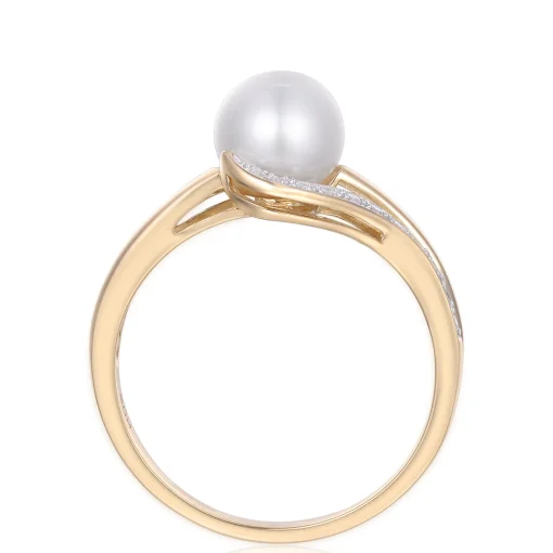 Freshwater Cultured Pearl And Diamond Ring In 10K Yellow Gold (1/10 Ct. Tw.)