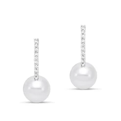 Freshwater Cultured Pearl And Diamond Earrings In 14K White Gold (1/10 Ct. Tw.)