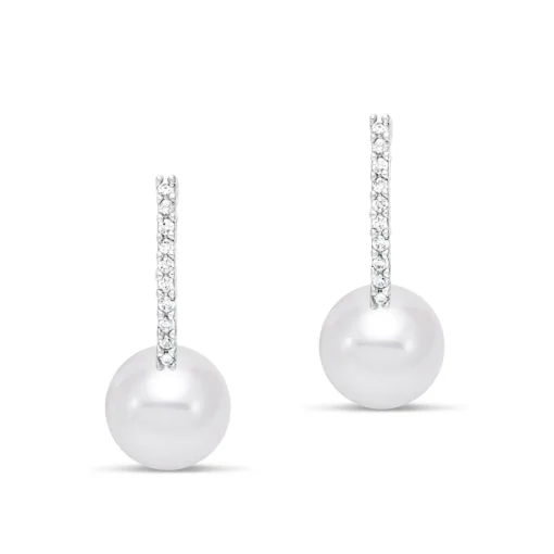 Freshwater Cultured Pearl And Diamond Earrings In 14K White Gold (1/10 Ct. Tw.)
