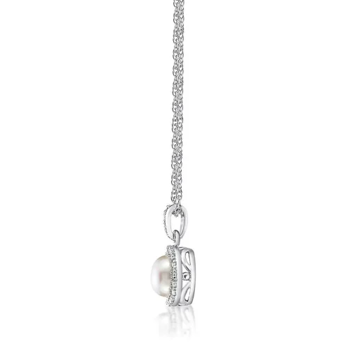 Freshwater Cultured Pearl & 1/10 Ct. Tw. Diamond Pendant In Sterling Silver