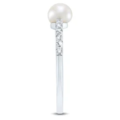 Freshwater Cultured Pearl And Lab Created White Sapphire Stack Ring In Sterling Silver