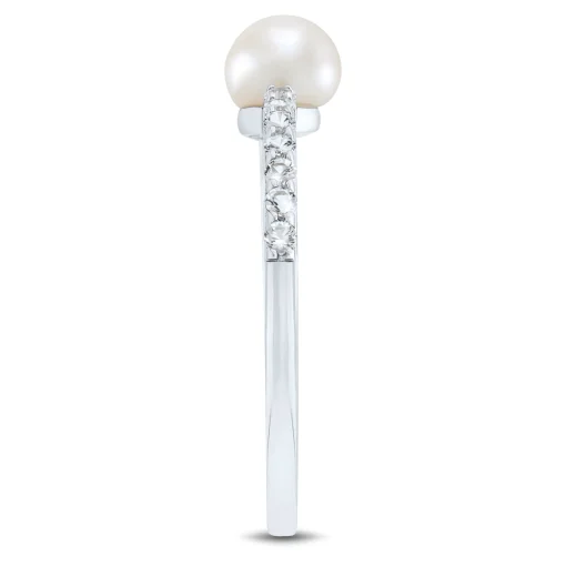 Freshwater Cultured Pearl And Lab Created White Sapphire Stack Ring In Sterling Silver