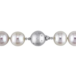 Freshwater Cultured Pearl And Diamond Accent Necklace With 14K White Gold
