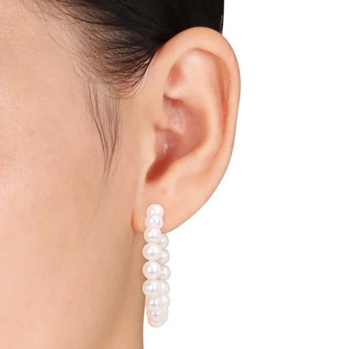 Freshwater Cultured Pearl Hoop Earrings In Sterling Silver