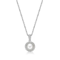 Freshwater Cultured Pearl & 1/10 Ct. Tw. Diamond Pendant In Sterling Silver