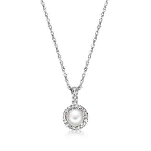 Freshwater Cultured Pearl & 1/10 Ct. Tw. Diamond Pendant In Sterling Silver