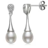 Freshwater Cultured Teardrop Pearl Earrings With Diamond Accent In Sterling Silver