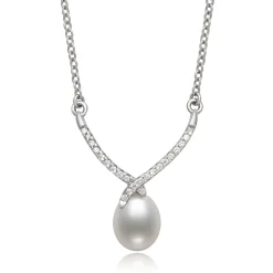 Freshwater Cultured Teardrop Pearl Pendant With White Topaz In Sterling Silver