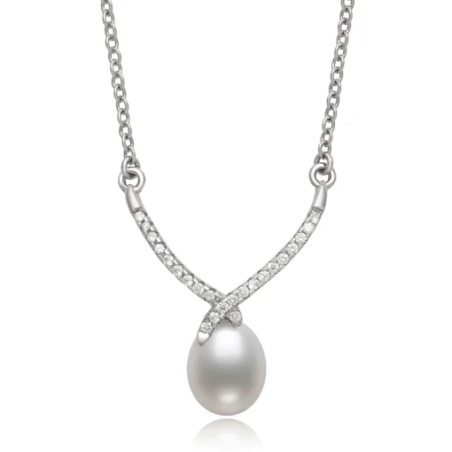 Freshwater Cultured Teardrop Pearl Pendant With White Topaz In Sterling Silver