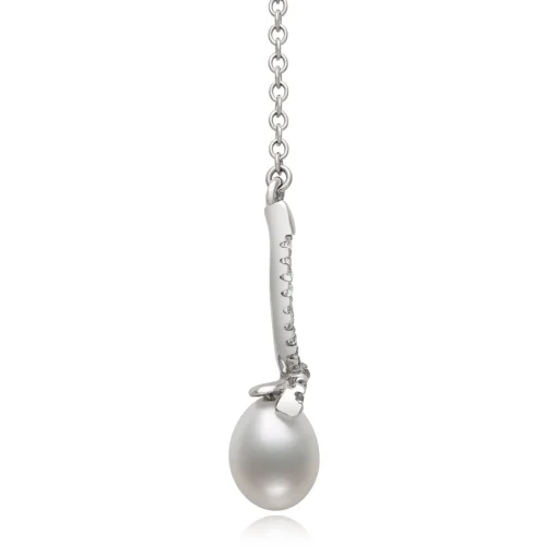 Freshwater Cultured Teardrop Pearl Pendant With White Topaz In Sterling Silver