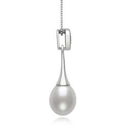 Freshwater Cultured Teardrop Pearl Pendant With Diamond Accent In Sterling Silver