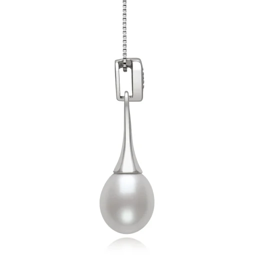 Freshwater Cultured Teardrop Pearl Pendant With Diamond Accent In Sterling Silver