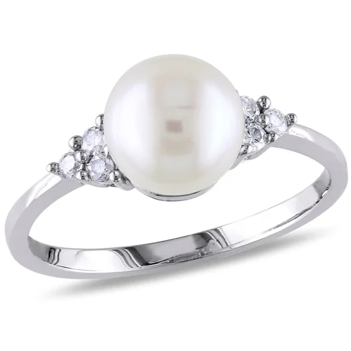 Freshwater Pearl & 1/8 Ct. Tw. Diamond Ring In 10K White Gold