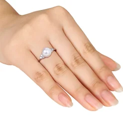 Freshwater Pearl & 1/8 Ct. Tw. Diamond Ring In 10K White Gold