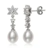 Freshwater Pearl & Lab Created White Sapphire Earrings In Sterling Silver