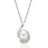 Freshwater Pearl & Lab Created White Sapphire Pendant In Sterling Silver