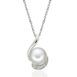 Freshwater Pearl & Lab Created White Sapphire Pendant In Sterling Silver