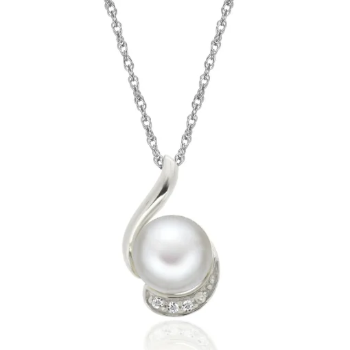 Freshwater Pearl & Lab Created White Sapphire Pendant In Sterling Silver