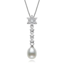 Freshwater Pearl & Lab Created White Sapphire Pendant In Sterling Silver