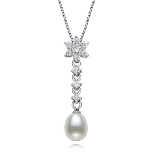Freshwater Pearl & Lab Created White Sapphire Pendant In Sterling Silver