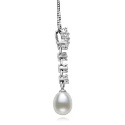 Freshwater Pearl & Lab Created White Sapphire Pendant In Sterling Silver