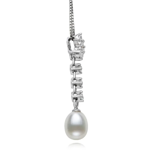 Freshwater Pearl & Lab Created White Sapphire Pendant In Sterling Silver